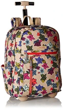 Vera Bradley Women's Lighten Up Rolling-Backpack, Falling Flowers Neutral