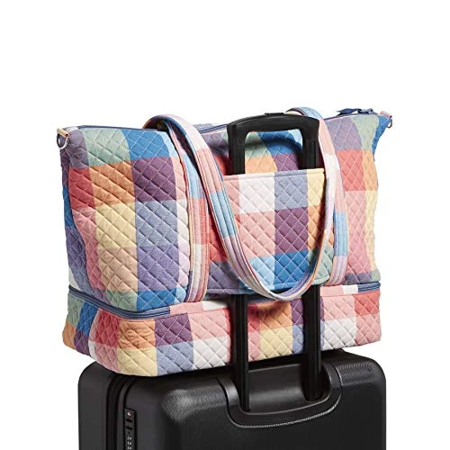Vera Bradley Cotton Deluxe Tote Travel Bag, Tropics Plaid 4 Vera Bradley Cotton Deluxe Tote Travel Bag, Tropics Plaid - Image 2