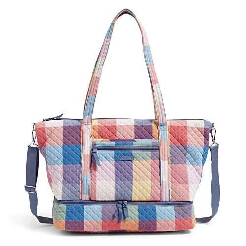 Vera Bradley Cotton Deluxe Tote Travel Bag, Tropics Plaid 3 Vera Bradley Cotton Deluxe Tote Travel Bag, Tropics Plaid