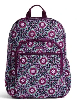 Vera Bradley Campus Tech Backpack, Signature Cotton (Purple/Lilac Medallion, One Size) -Fashion Bag Store 91RFwaSODqL