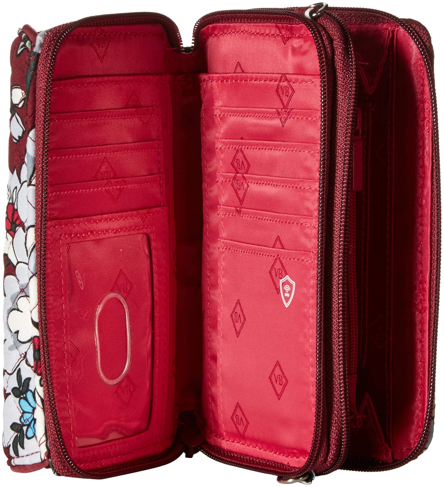 Vera Bradley Women's Signature Cotton RFID All In One Crossbody Wristlet , Bordeaux Blooms, One Size 5 Vera Bradley Women's Signature Cotton RFID All In One Crossbody Wristlet , Bordeaux Blooms, One Size - Image 3