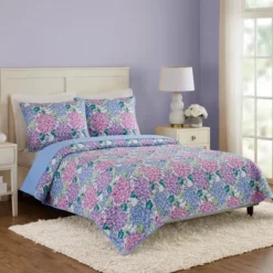 Vera Bradley 3pc Happy Hydrangea Quilt Set Purple/Pink